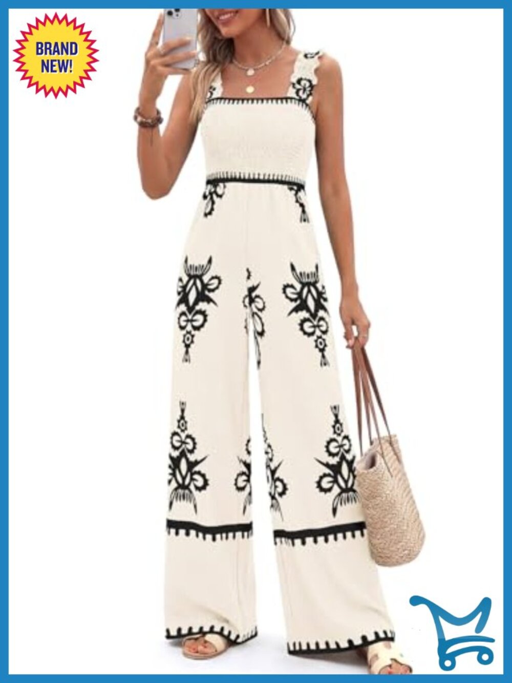 Womens Jumpsuit Casual Boho Square Neck Wide Leg Romper with Pockets